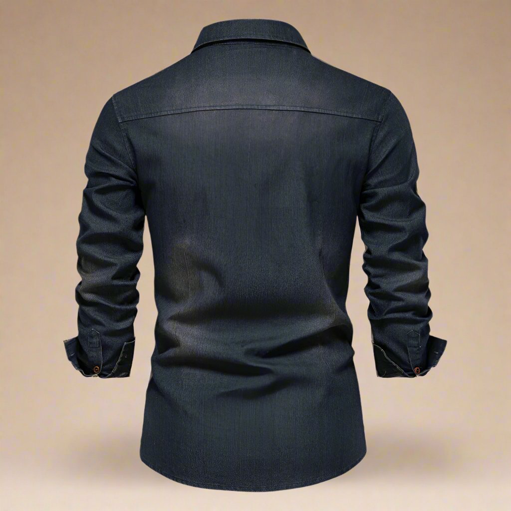 RAW Denim - Herre Skjorte i Stræk Denim med Lange Ærmer og Komfortabel Pasform 3