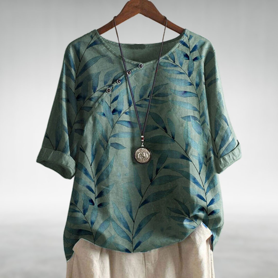 Linned Top Dame Blomsterprint – Rund Hals Sommerbluse