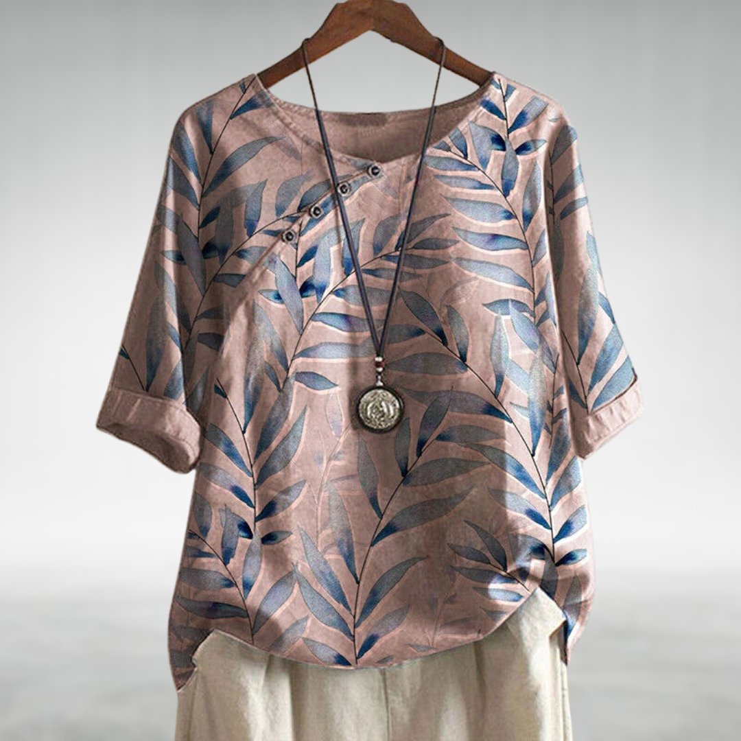 Linned Top Dame Blomsterprint – Rund Hals Sommerbluse
