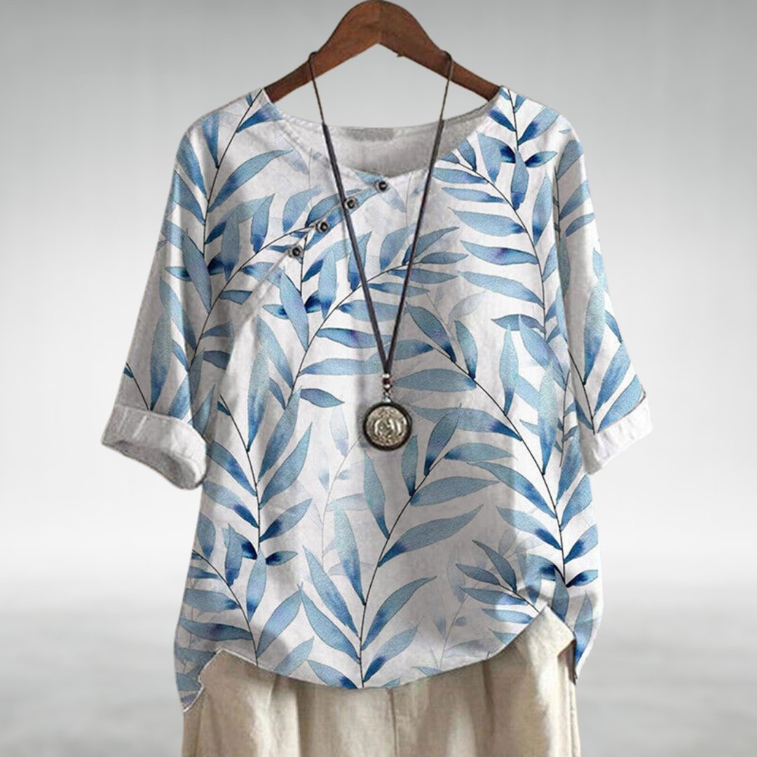 Linned Top Dame Blomsterprint – Rund Hals Sommerbluse