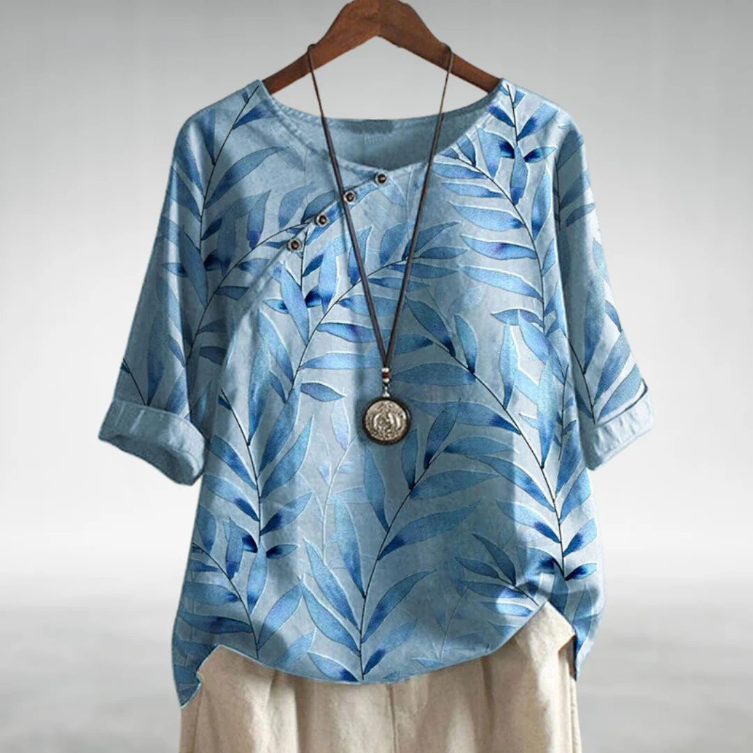 Linned Top Dame Blomsterprint – Rund Hals Sommerbluse