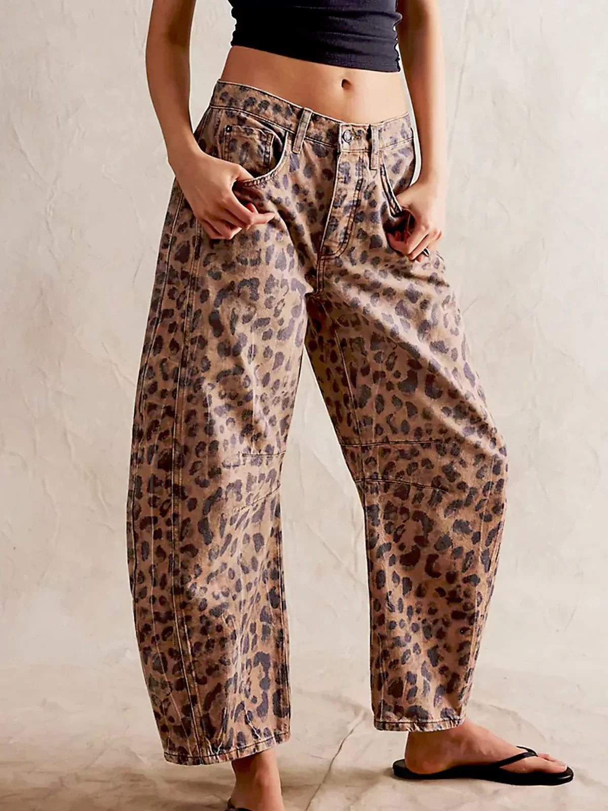 Leopard Barrel Leg Jeans Women – Low Rise Cropped Fit