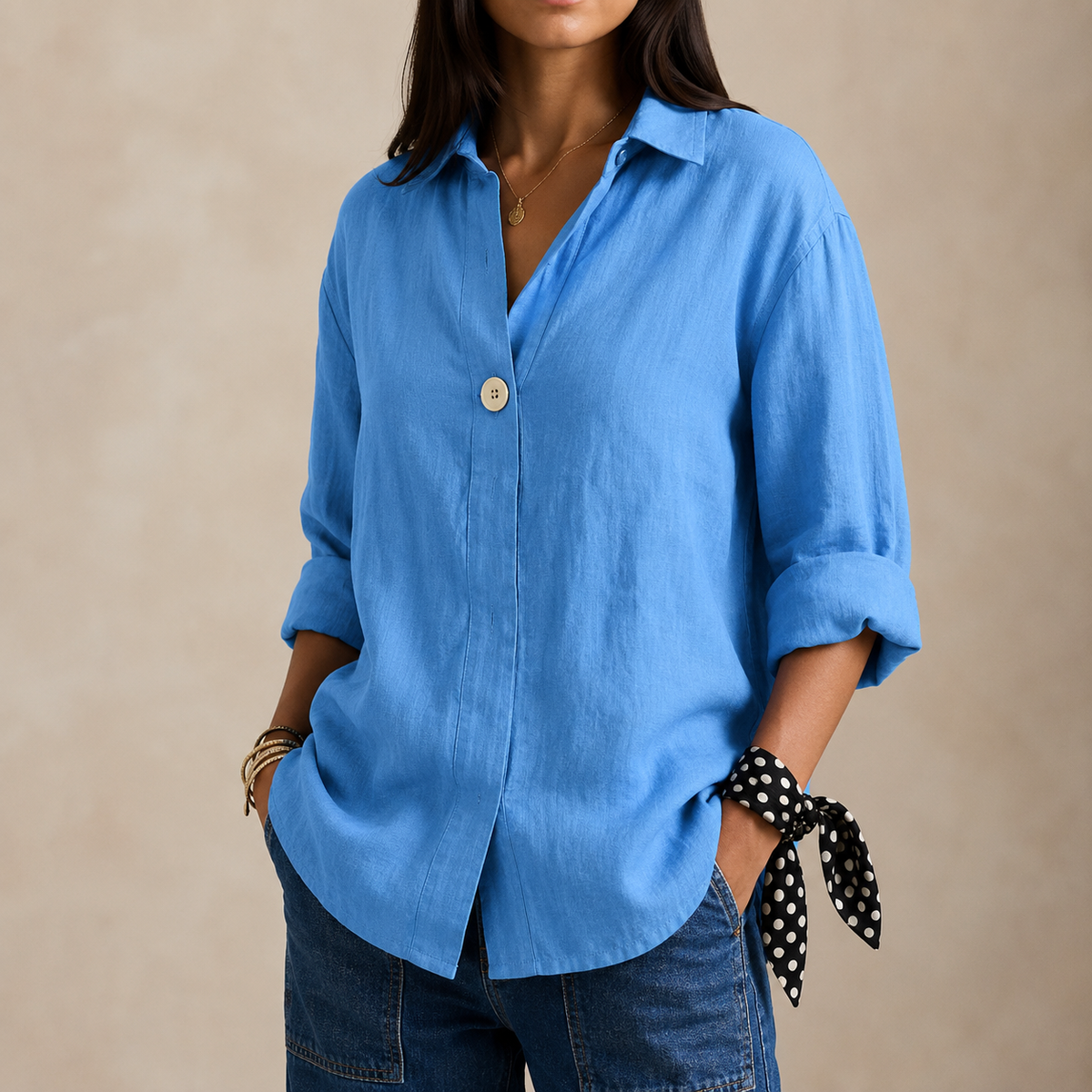 Linned Bluse Dame V-hals – Enkelt Knap Sommerbluse