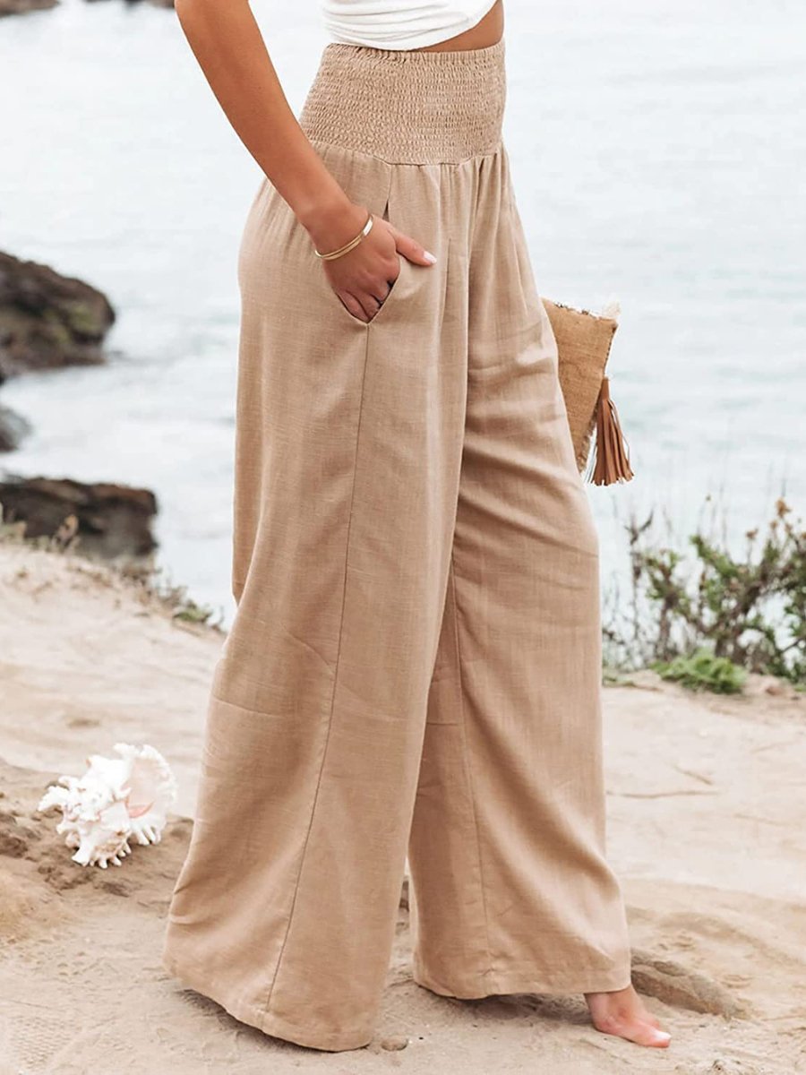 Mette | Wide Leg Bukser Dame i Hør-Look med Elastisk Smock-Talje | Åndbare Sommerbukser for Komfort og Stil 3