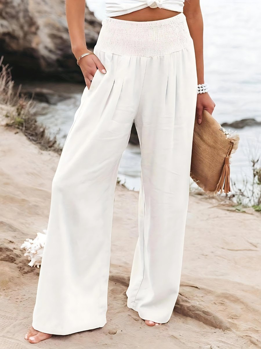 Mette | Wide Leg Bukser Dame i Hør-Look med Elastisk Smock-Talje | Åndbare Sommerbukser for Komfort og Stil 6