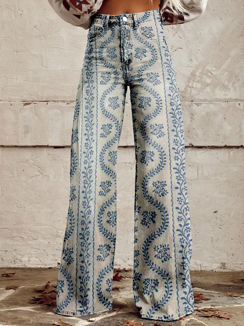 Camilla Flare Jeans Dame – Print med Høj Talje og Vidt Ben