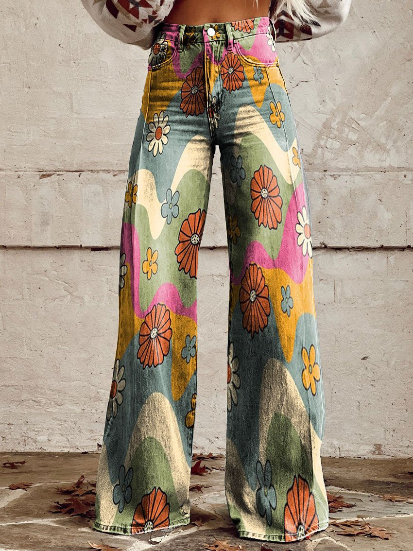 Camilla Flare Jeans Dame – Print med Høj Talje og Vidt Ben
