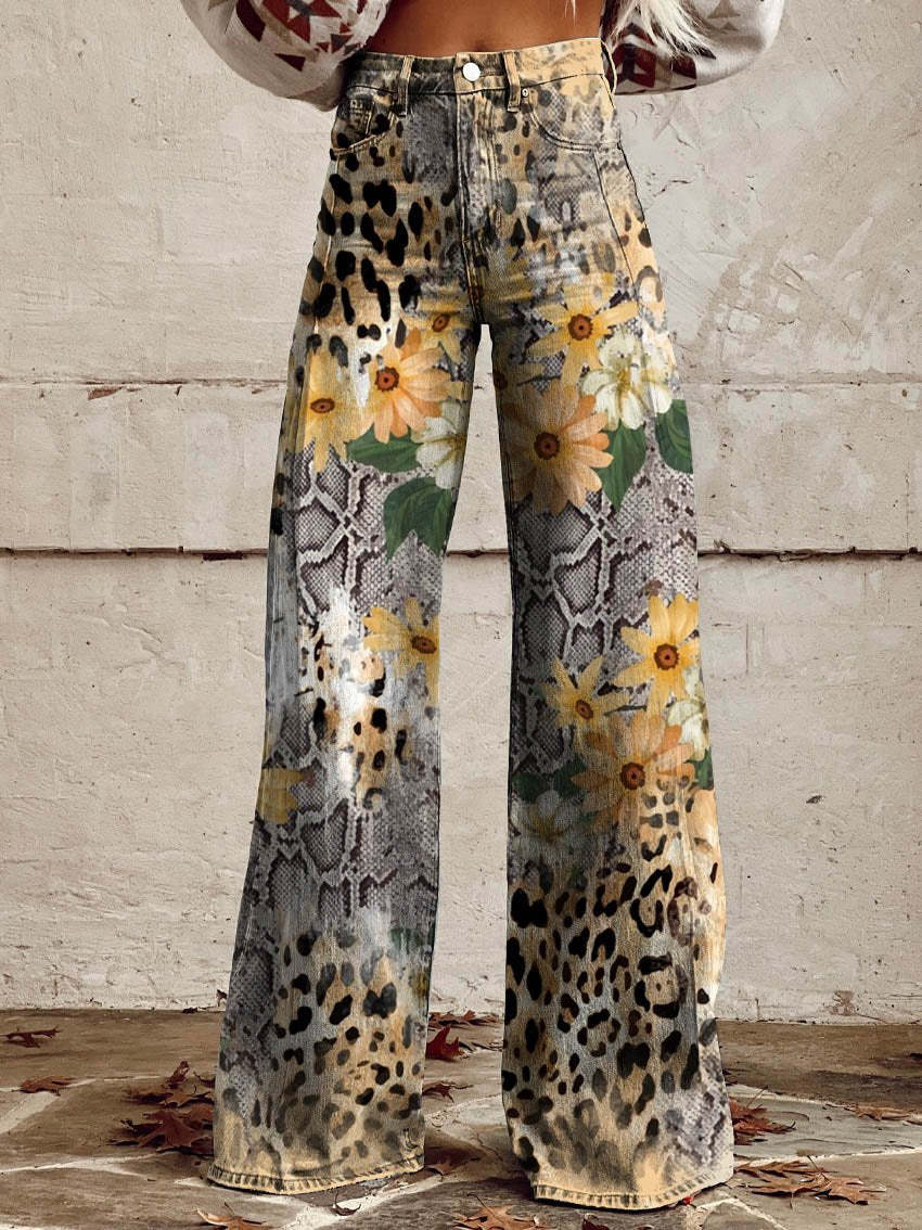 Camilla Flare Jeans Dame – Print med Høj Talje og Vidt Ben