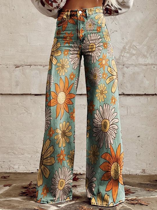 Camilla Flare Jeans Dame – Print med Høj Talje og Vidt Ben