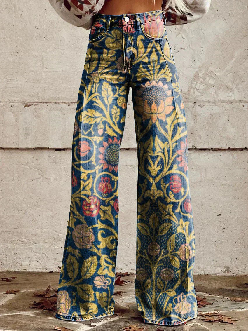 Camilla Flare Jeans Dame – Print med Høj Talje og Vidt Ben
