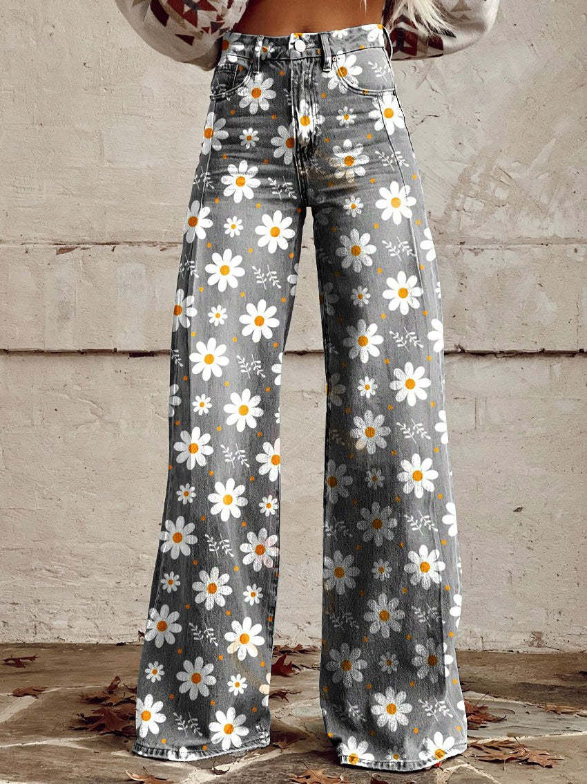 Camilla Flare Jeans Dame – Print med Høj Talje og Vidt Ben