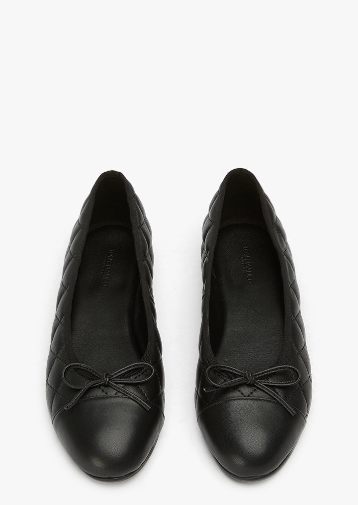 Ballet Flats Women – Black Nappa Quilted Leather Bow Ballet Flats