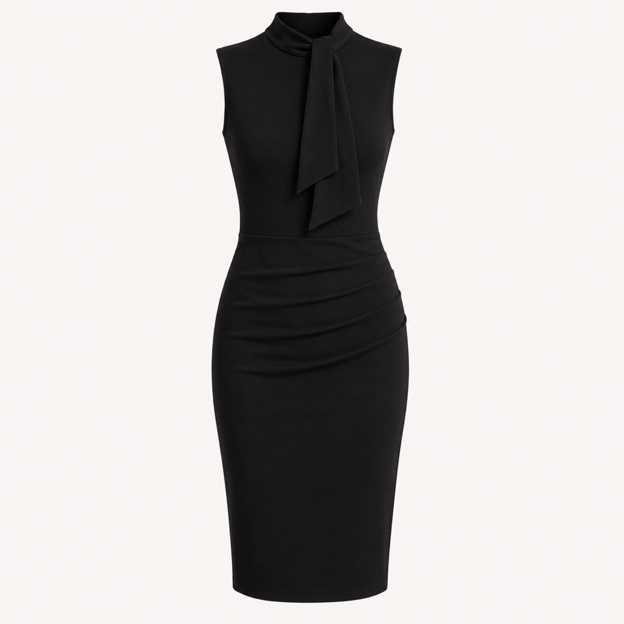 Bodycon Midikjole Dame – Ærmeløs Cocktailkjole med Sløjfe