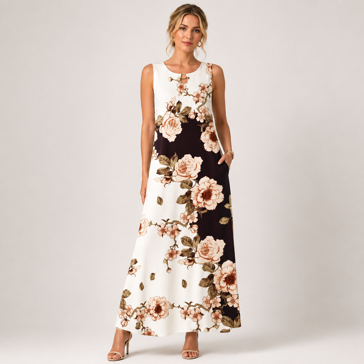 Floral Print Dress Women – Casual Midi Dress with Pockets