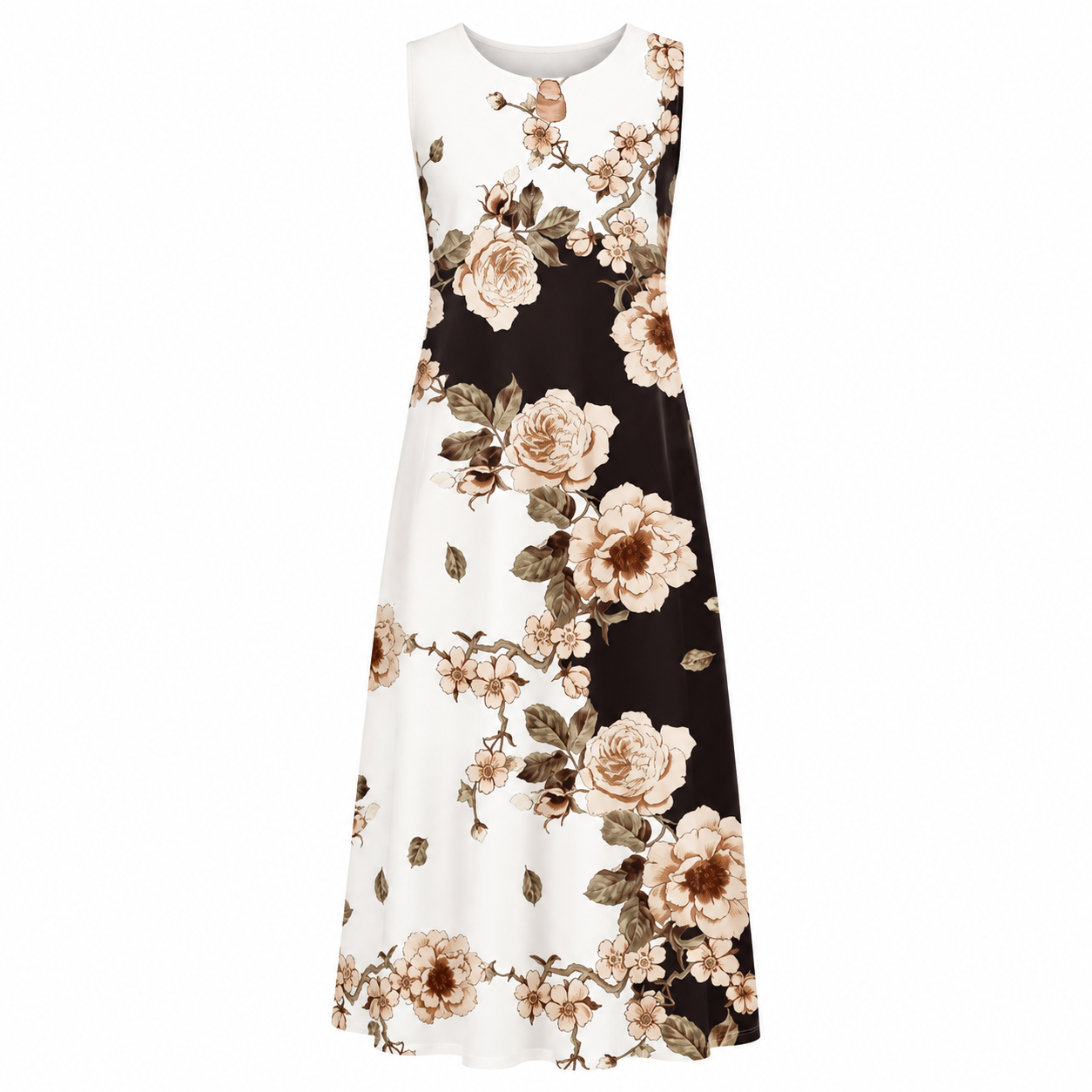Floral Print Dress Women – Casual Midi Dress with Pockets