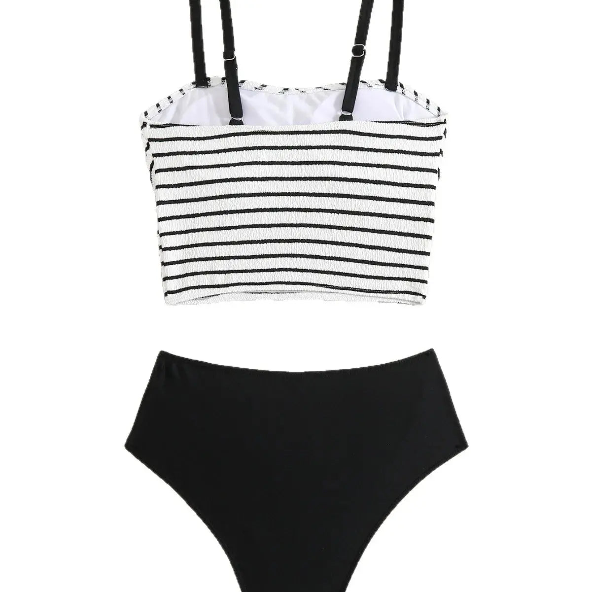 Højtaljet Bikini Damer | Stribet Slim Fit Badetøj med Brystpuder | Flatterende Pasform til Sommerferien 5