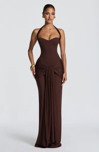 Gia Corset Maxi Dress Women Plum Brown – Lace-up Back for Summer Party