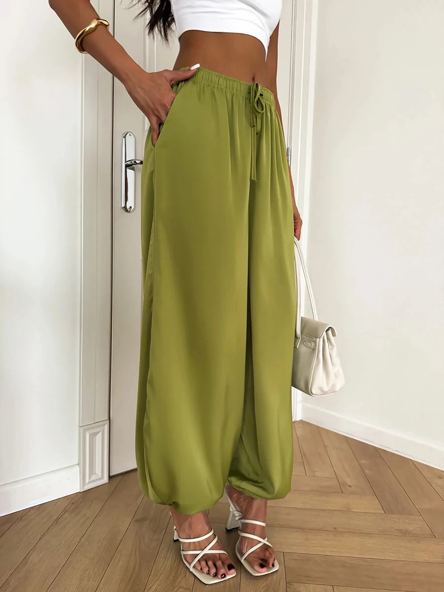 High-Waist Harem Trousers Women – Wide-Leg Drawstring