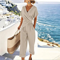 Kimberly 2-Delt Sommersæt Dame – Wrap Top og Ankellange Bukser