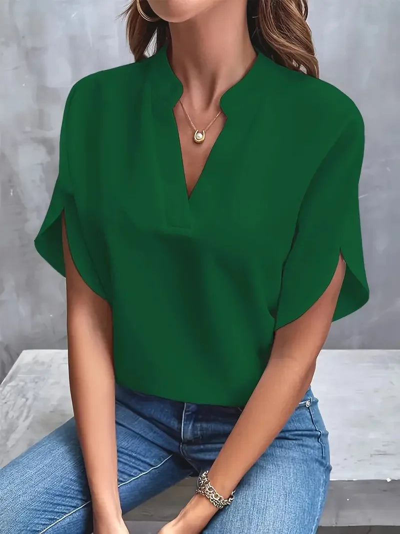 Elegant V-Hals Bluse til Dame i 100% Viskose med Flydende Silhuet | Alsidig Top til Hverdag og Kontor 3