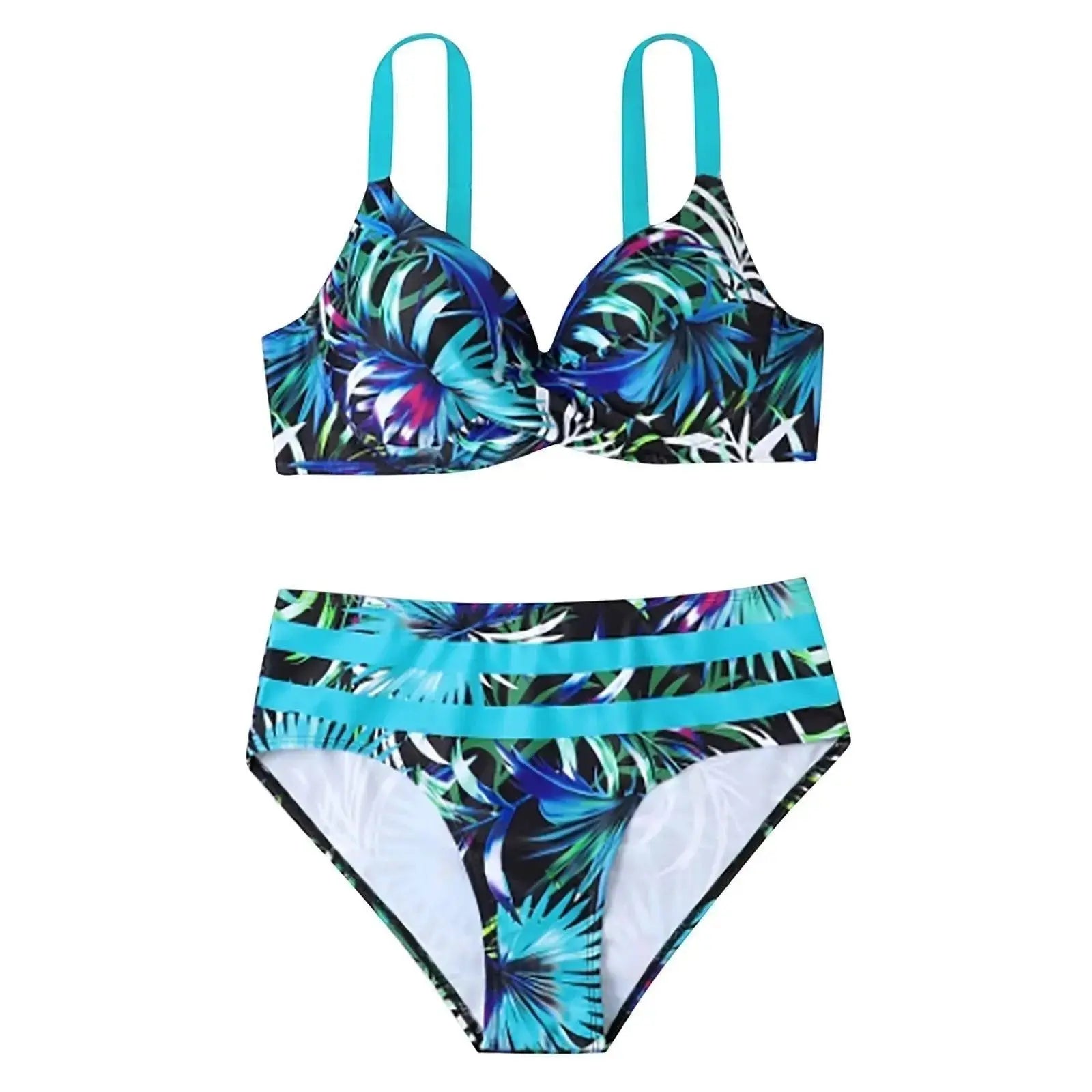 Høj Talje Bikini Sæt med Bladprint | Komfortabelt Badetøj til Kvinder 2