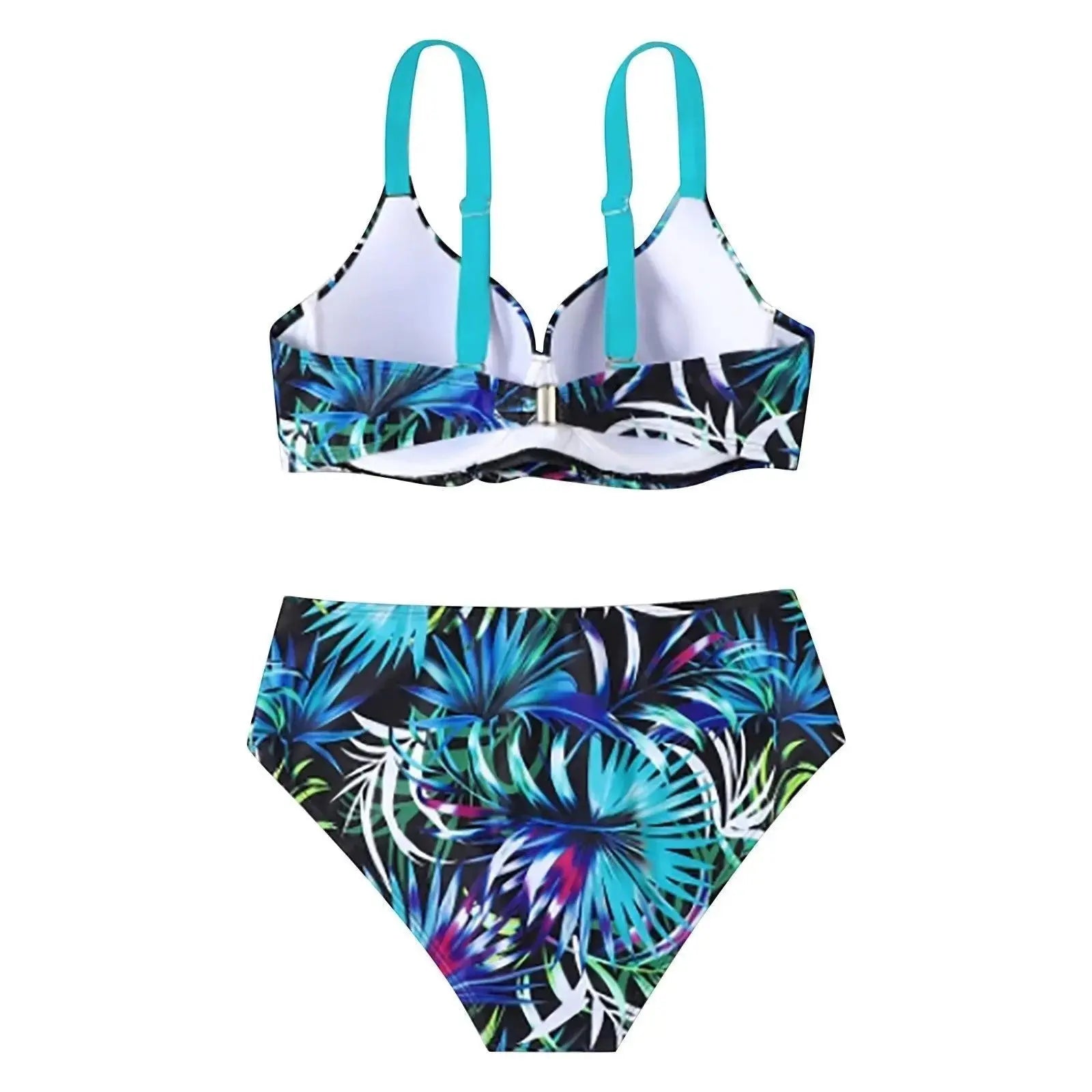 Høj Talje Bikini Sæt med Bladprint | Komfortabelt Badetøj til Kvinder 3
