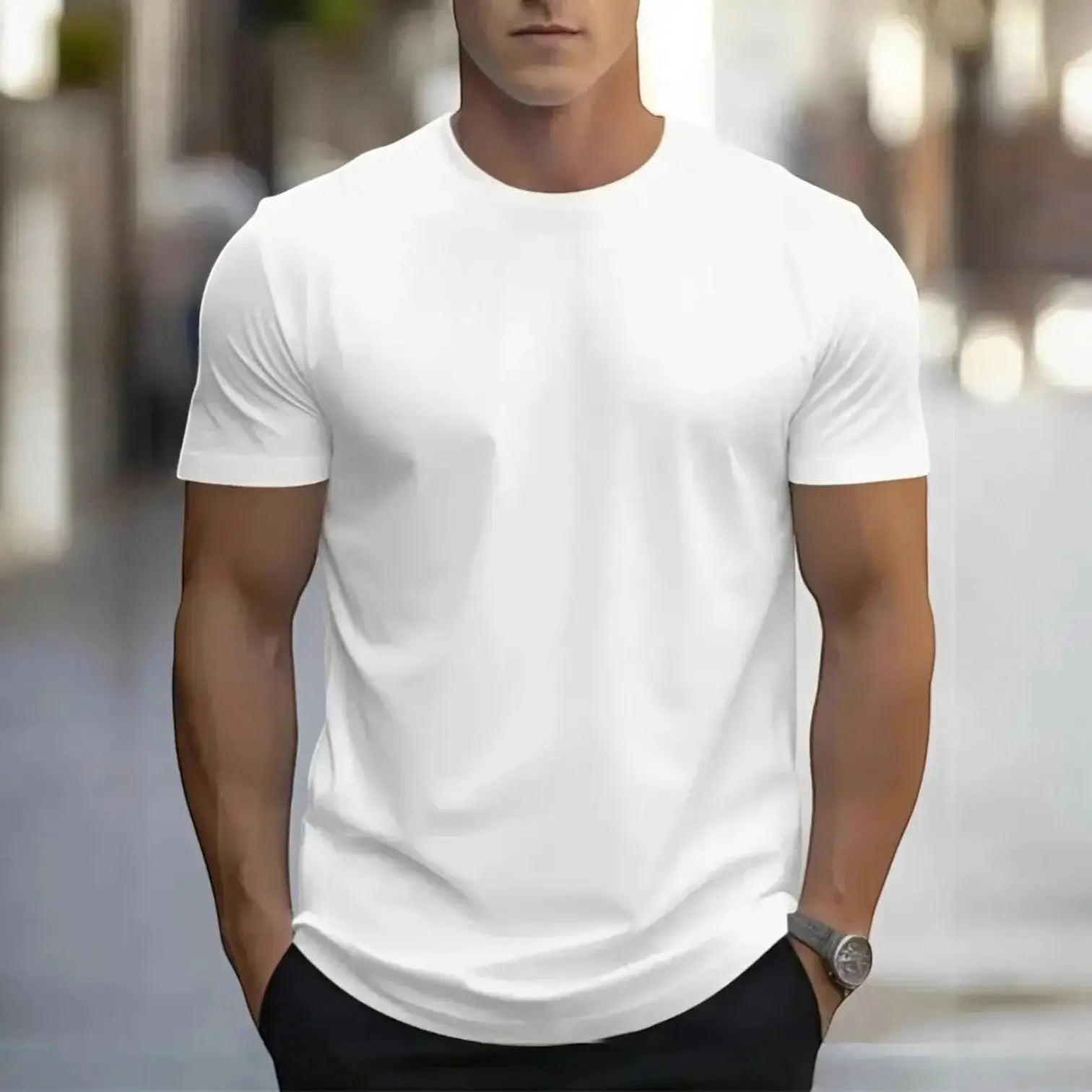 Klassisk Hvid T Shirt Herre | Let Bomuldsdesign med Kort Ærme | Komfortabel Hverdagstøj 4