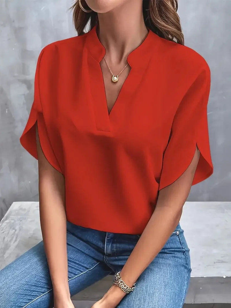 Elegant V-Hals Bluse til Dame i 100% Viskose med Flydende Silhuet | Alsidig Top til Hverdag og Kontor 6