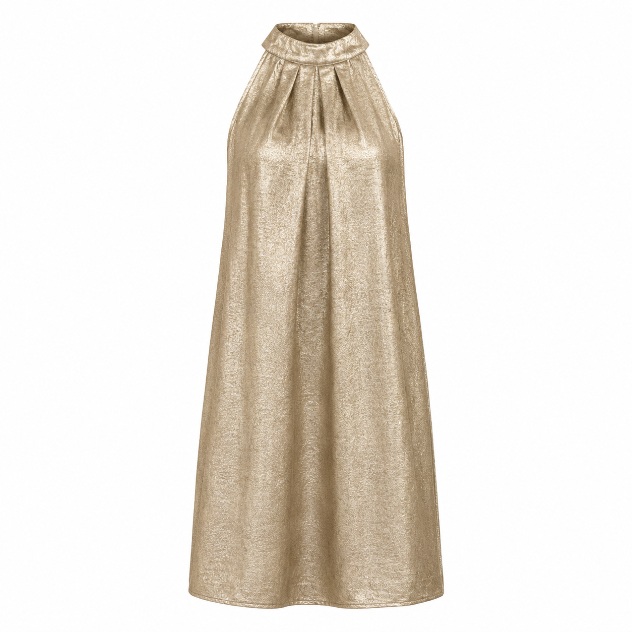 Halterneck Midi Dress Women – Gold Metallic Party Dress