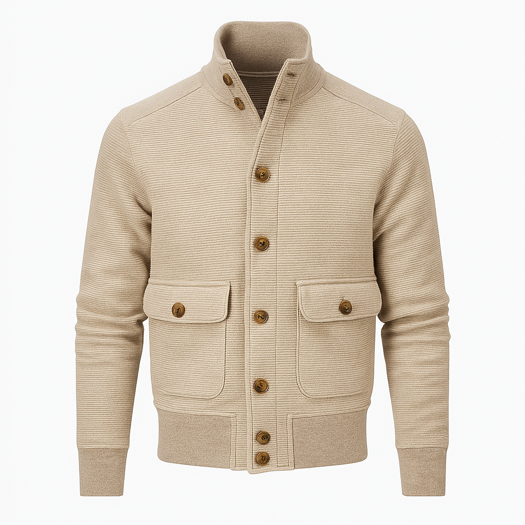 Slim Fit Herre Jakke I Tekstureret Stof Med Høj Krave Og Flap Lommer 1