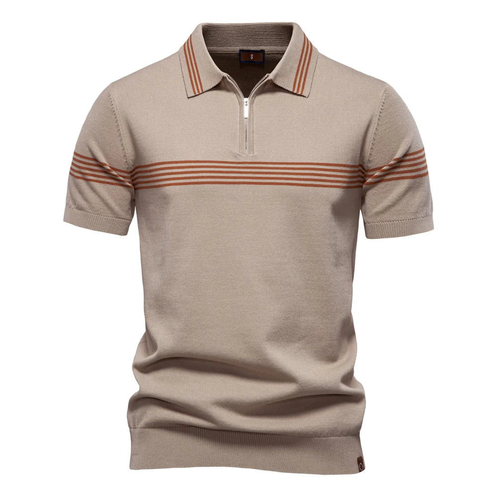 Slim Fit Herre Polo Shirt med Lynlås og Bryststribe 0