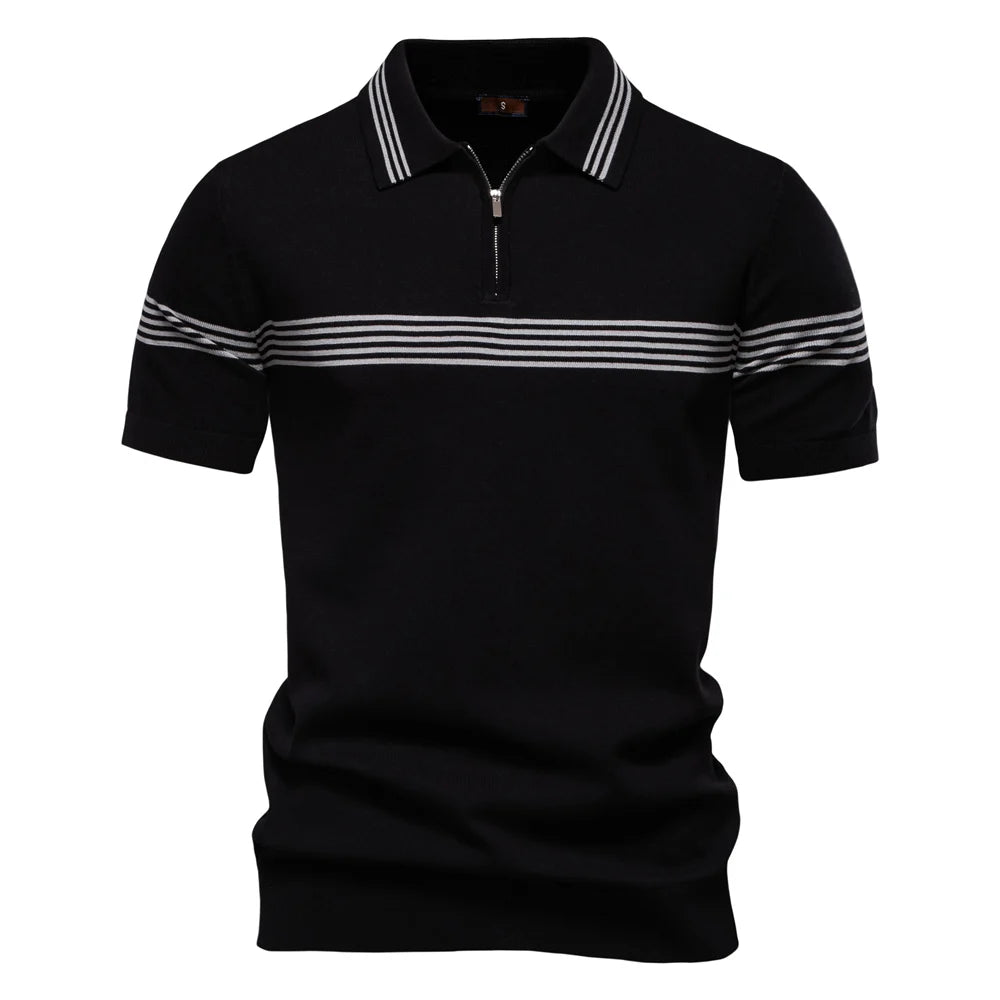 Slim Fit Herre Polo Shirt med Lynlås og Bryststribe 1