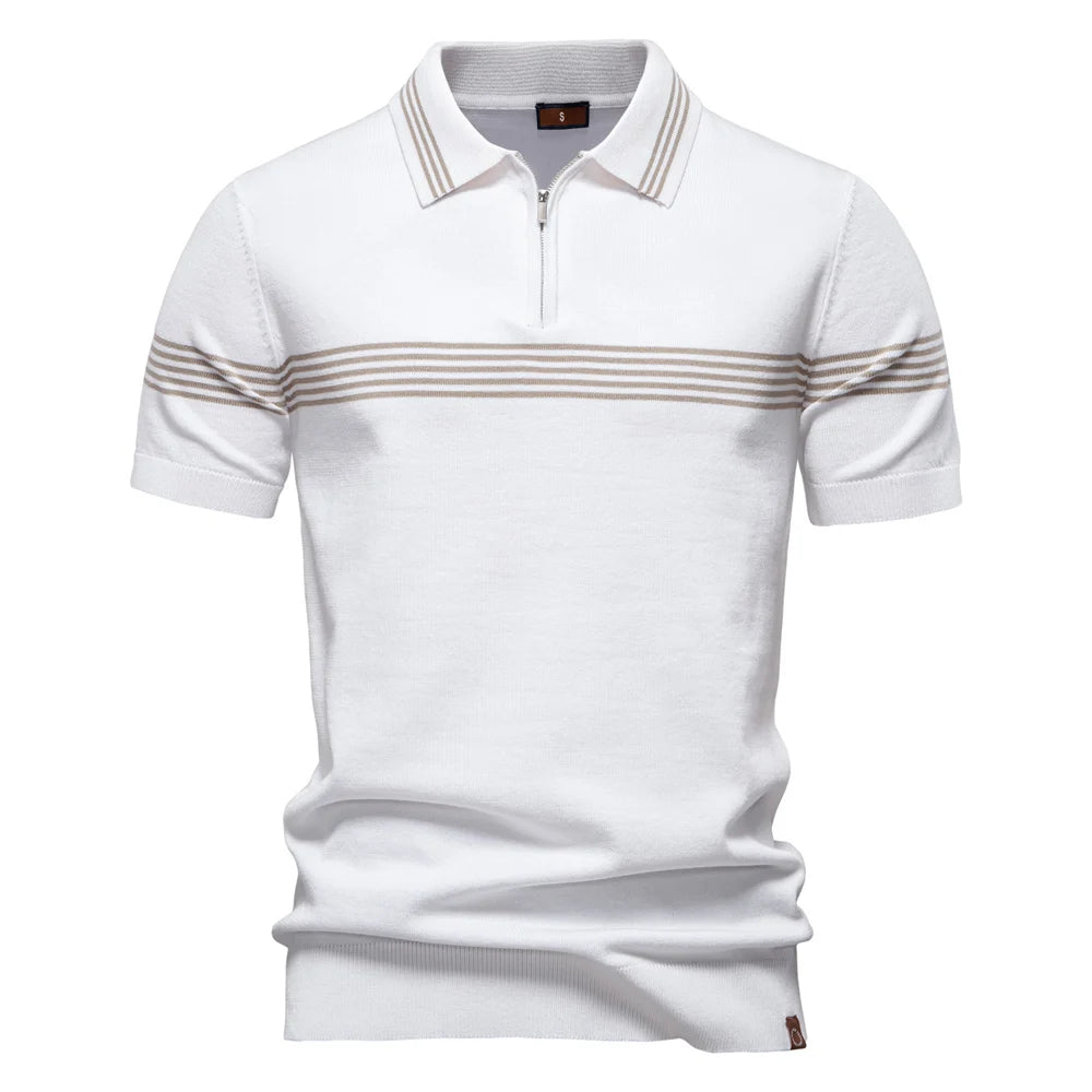 Slim Fit Herre Polo Shirt med Lynlås og Bryststribe 2
