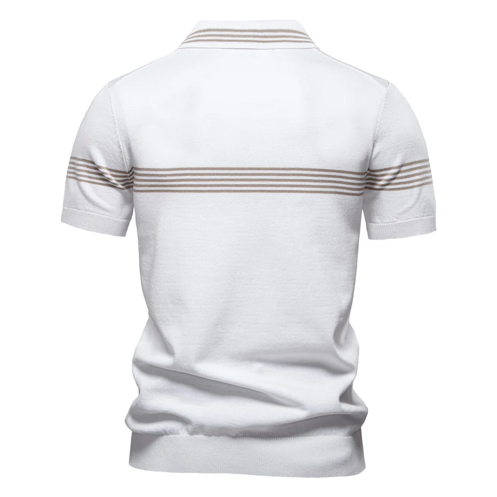 Slim Fit Herre Polo Shirt med Lynlås og Bryststribe 3