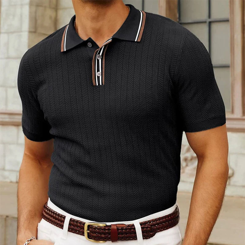 Slim Fit Strikket Polo Shirt Mænd med Stribet Krave - Komfortabel & Stilfuld 0