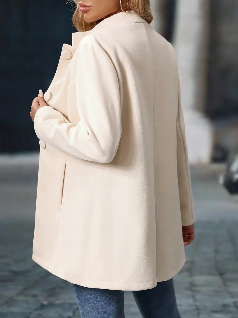 Sofia Uldlook Frakke Dame – Midilang med Ståkrave & Knapper