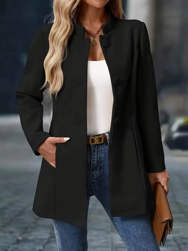 Sofia Uldlook Frakke Dame – Midilang med Ståkrave & Knapper