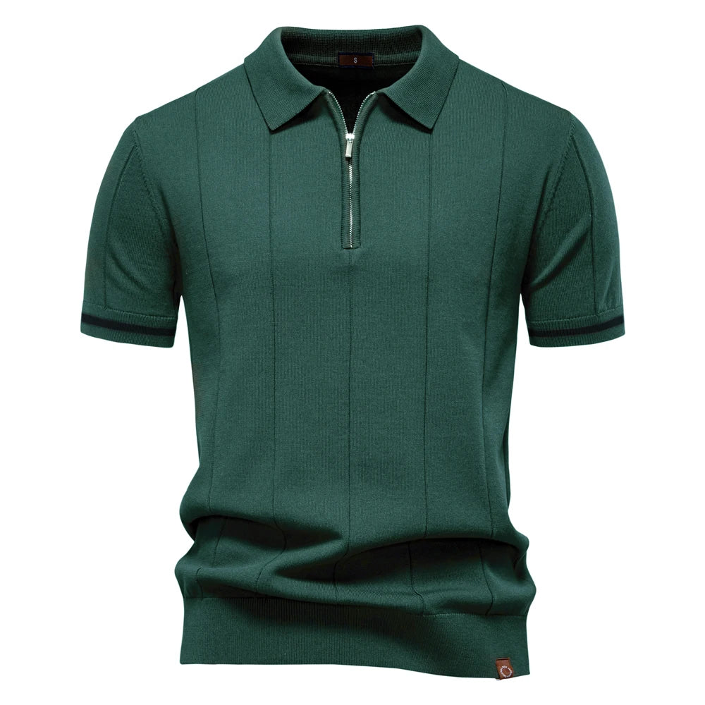 Stilfuld Herre Kortærmet Zip Polo T-shirt med Kontrastkant og Slim Fit 0
