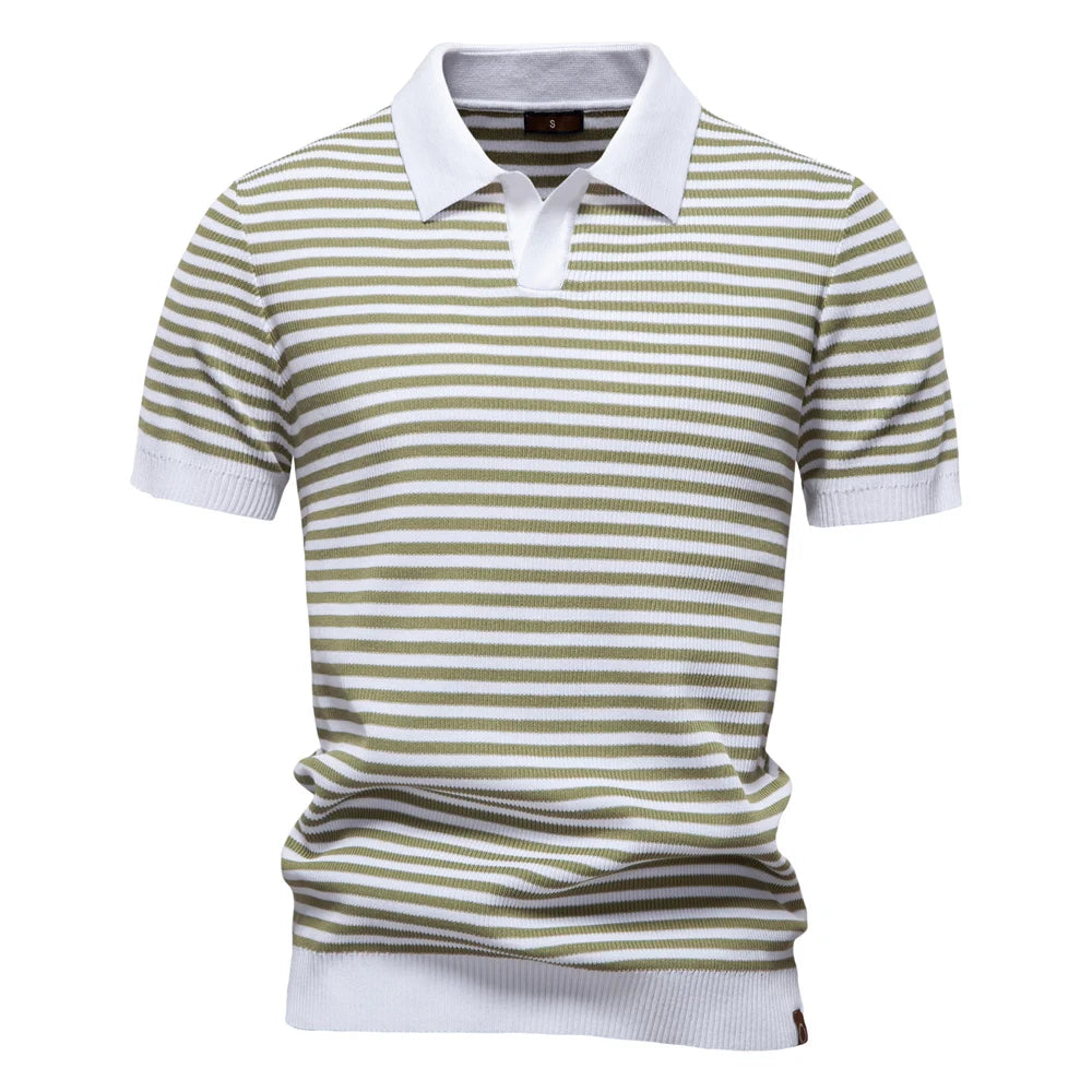 Stilfuld Polo T-Shirt Mænd - Stribet Design med V-Hals og Kortærmer 1
