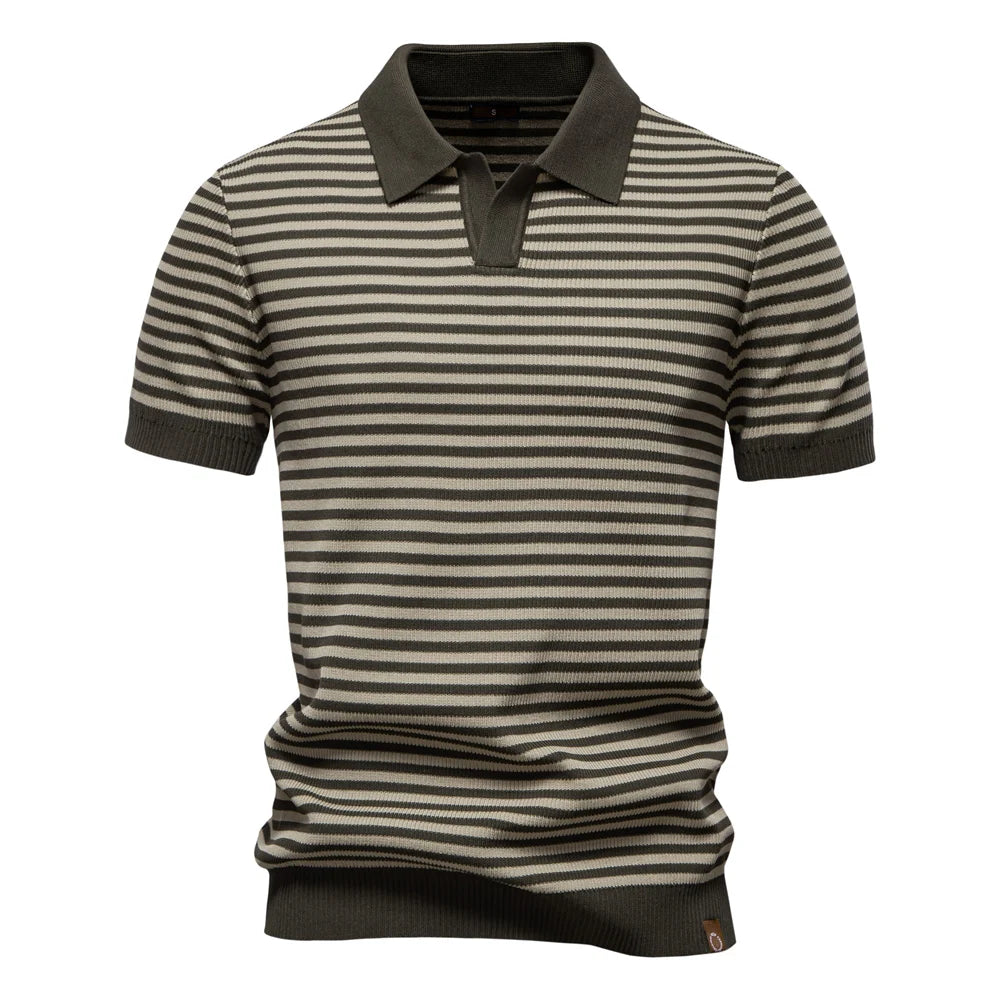 Stilfuld Polo T-Shirt Mænd - Stribet Design med V-Hals og Kortærmer 2