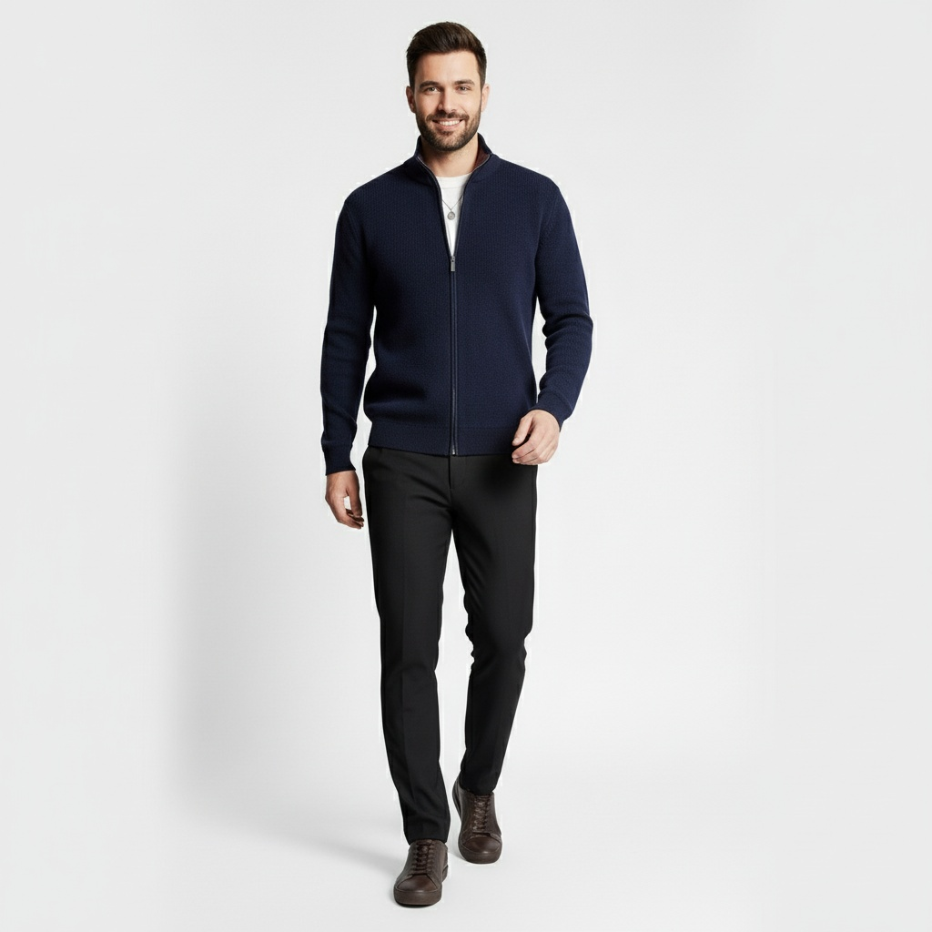 Henrik | Casual Strikcardigan til Mænd med Lynlås