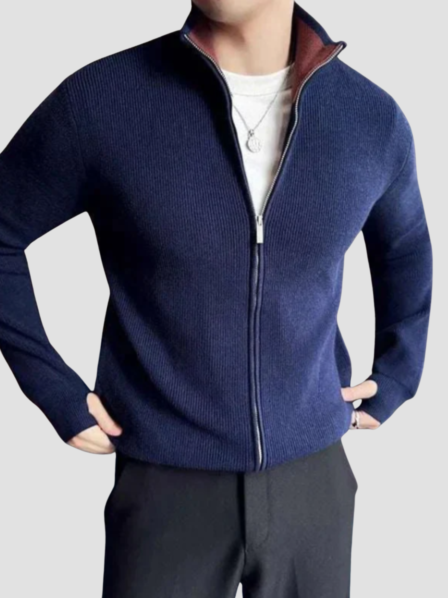 Henrik | Casual Strikcardigan til Mænd med Lynlås