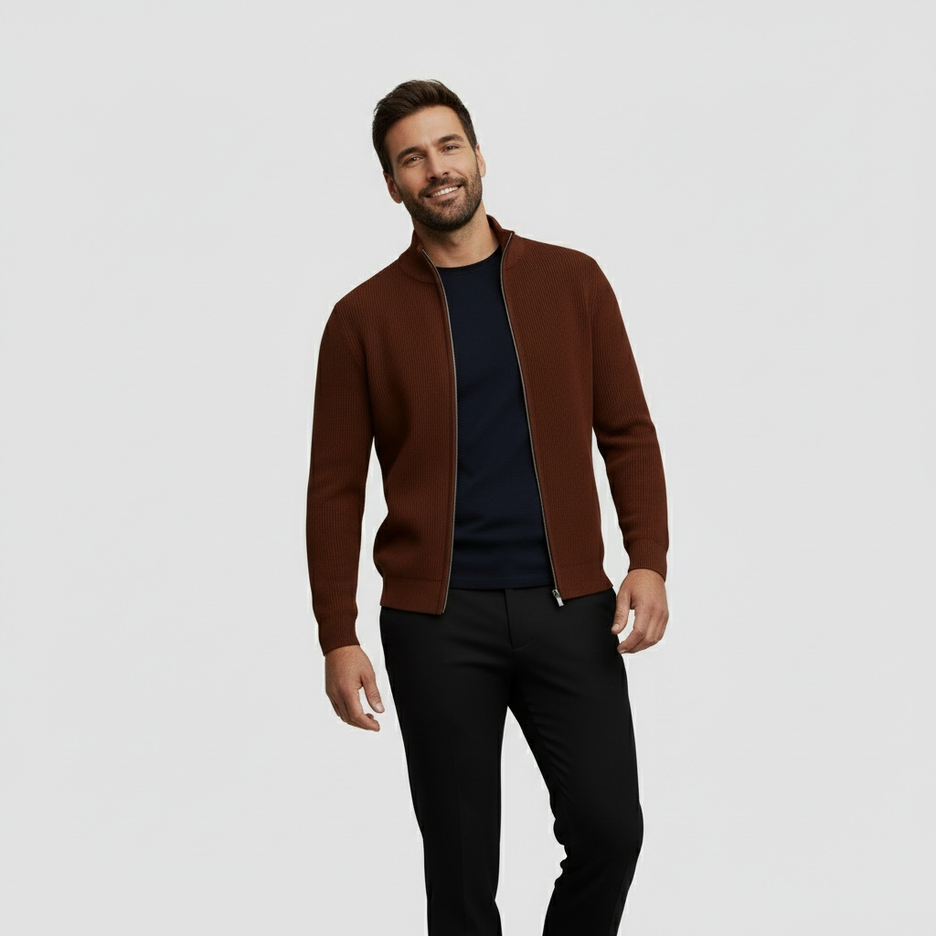 Henrik | Casual Strikcardigan til Mænd med Lynlås