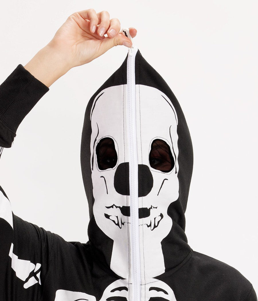 Skeletowe Onesie Damskie – Halloweenowy Kombinezon z Kapturem