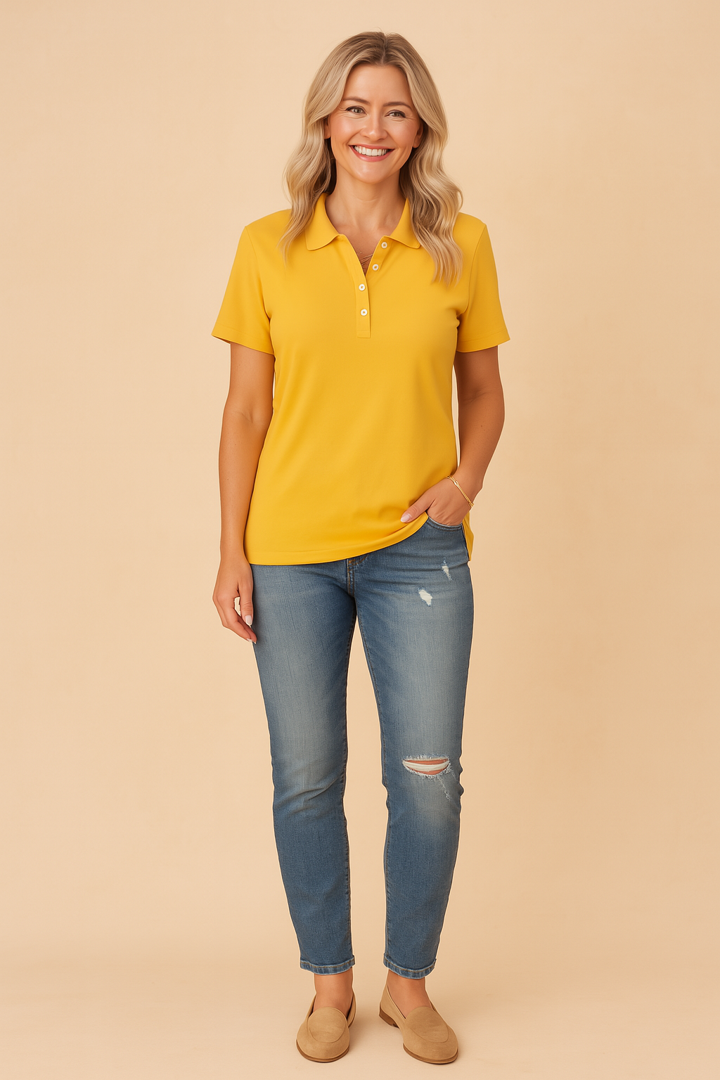 Teresa | Polo Shirt Dame med 4-Knapper og Tætsiddende Pasform | Blød Sommertop til Hverdag og Arbejde 4