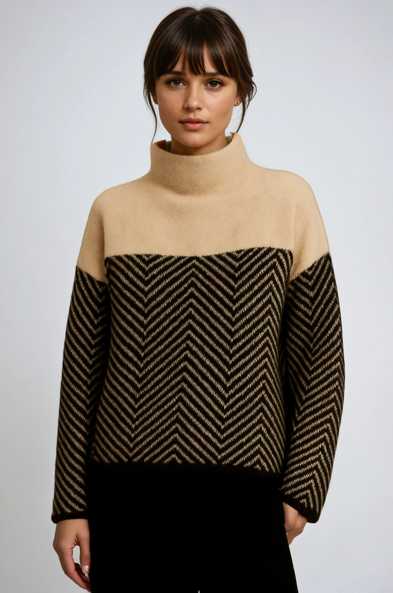 Women's Cashmere Chevron Turtleneck Jumper – Relaxed Knit