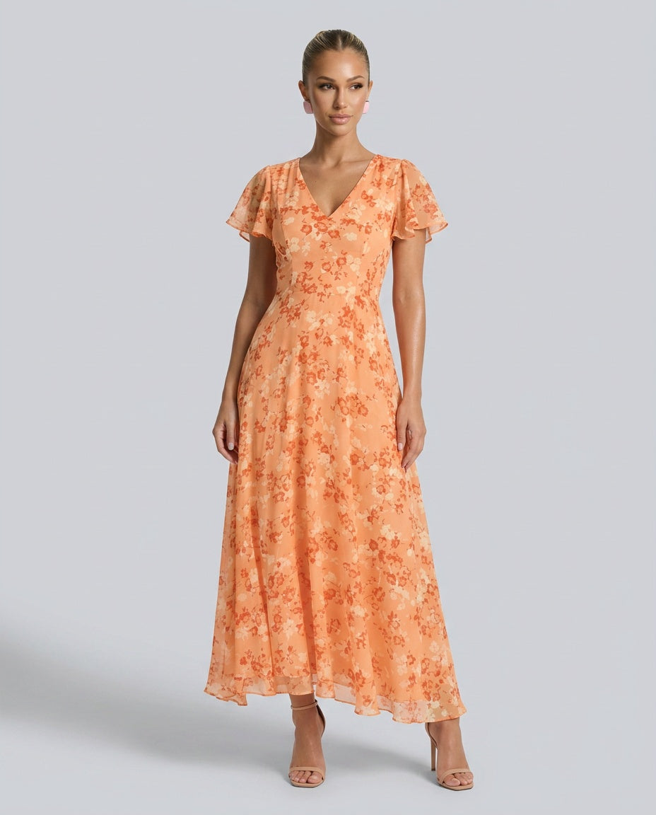 Floral Maxi Dress Women – Butterfly Sleeve A-Line Dress