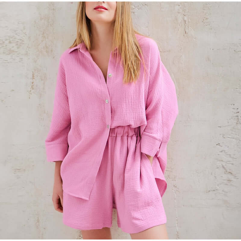 Linen Set Women 2-Piece – Shirt & Shorts Co-Ord