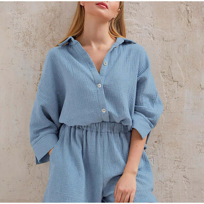 Linen Set Women 2-Piece – Shirt & Shorts Co-Ord
