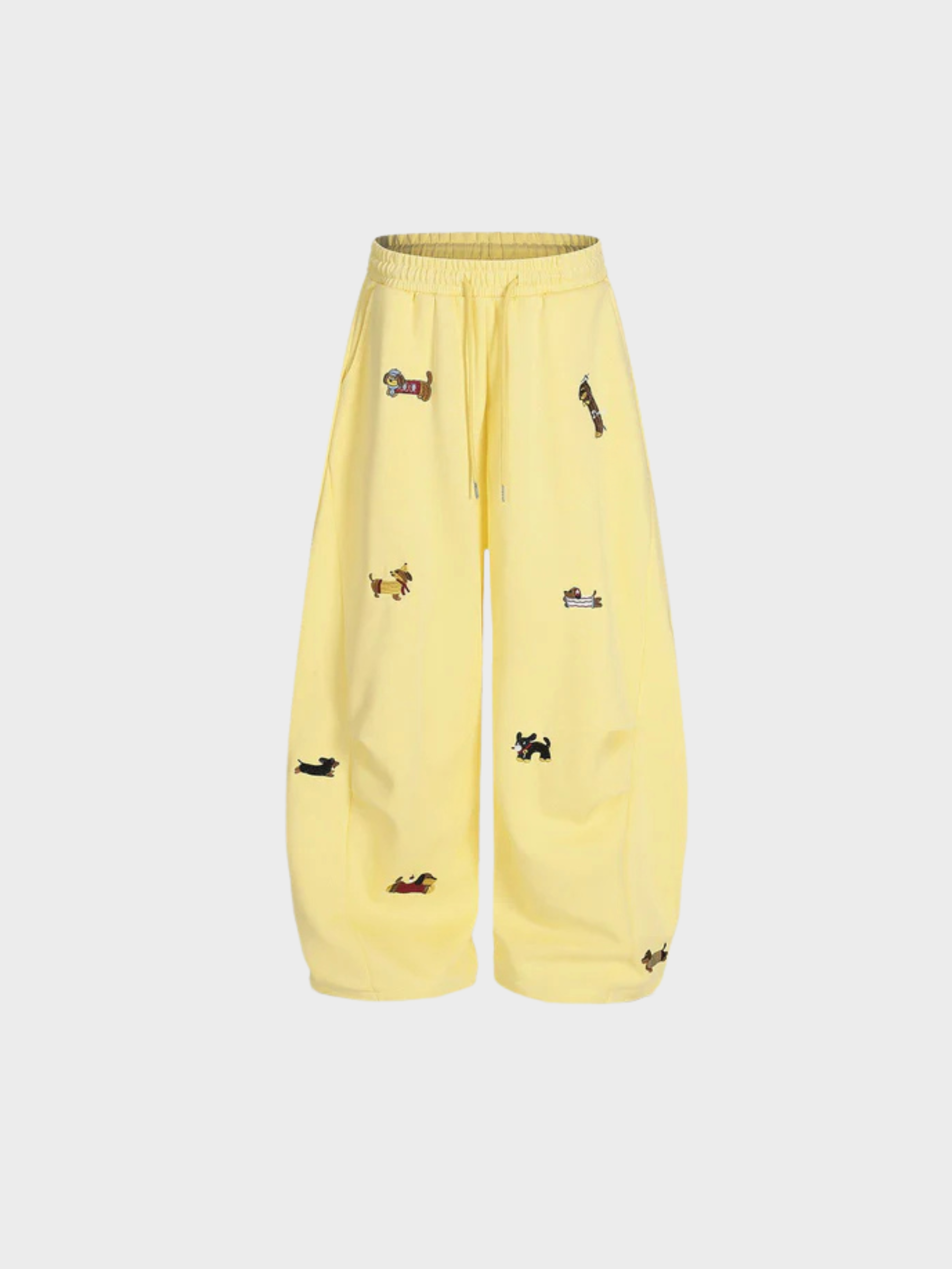 Nora Barrel Sweatpants Dame – Høj Talje med Broderet Hund